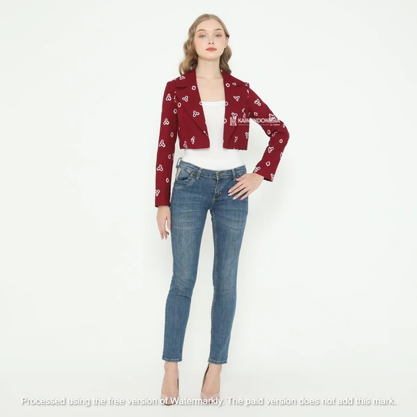 KIBS Blazer Crop Luna Jumputan Jogya Maroon Blazer Modern Wanita