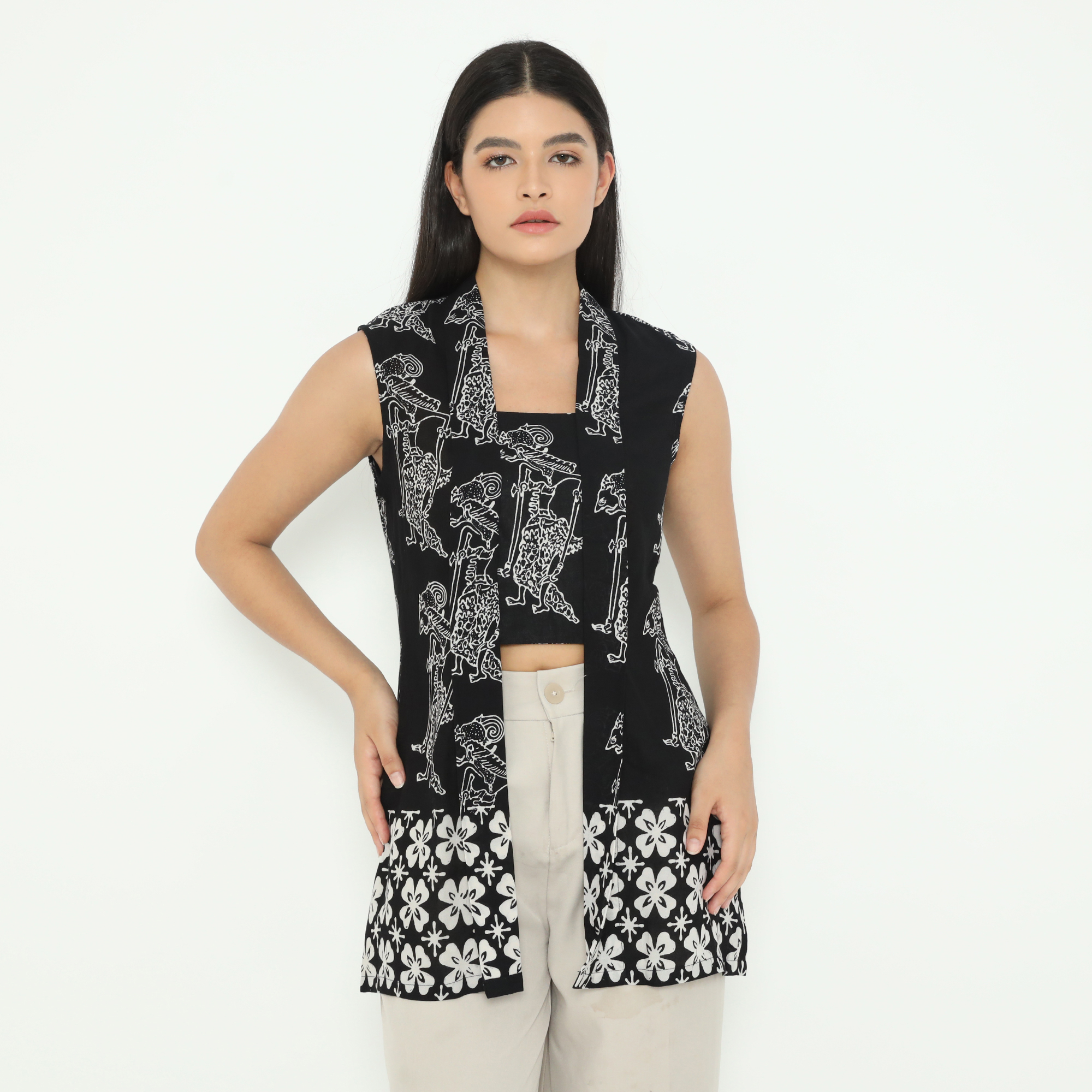 KIBS Kebaya Kutubaru Karin Wayang Hitam Putih