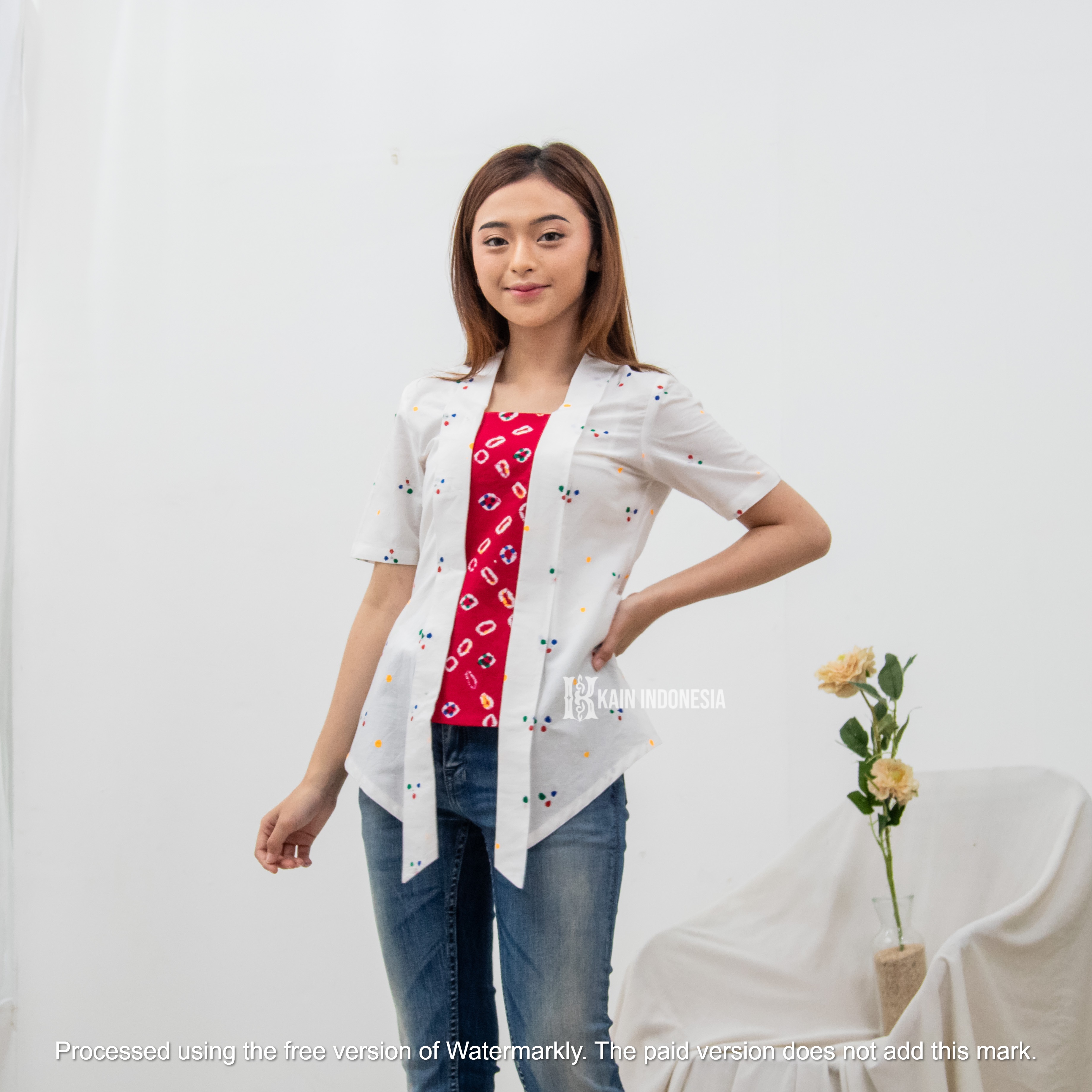 KIBS Kebaya Kutubaru Belva Jumputan Jogya Cengkeh Putih Merah