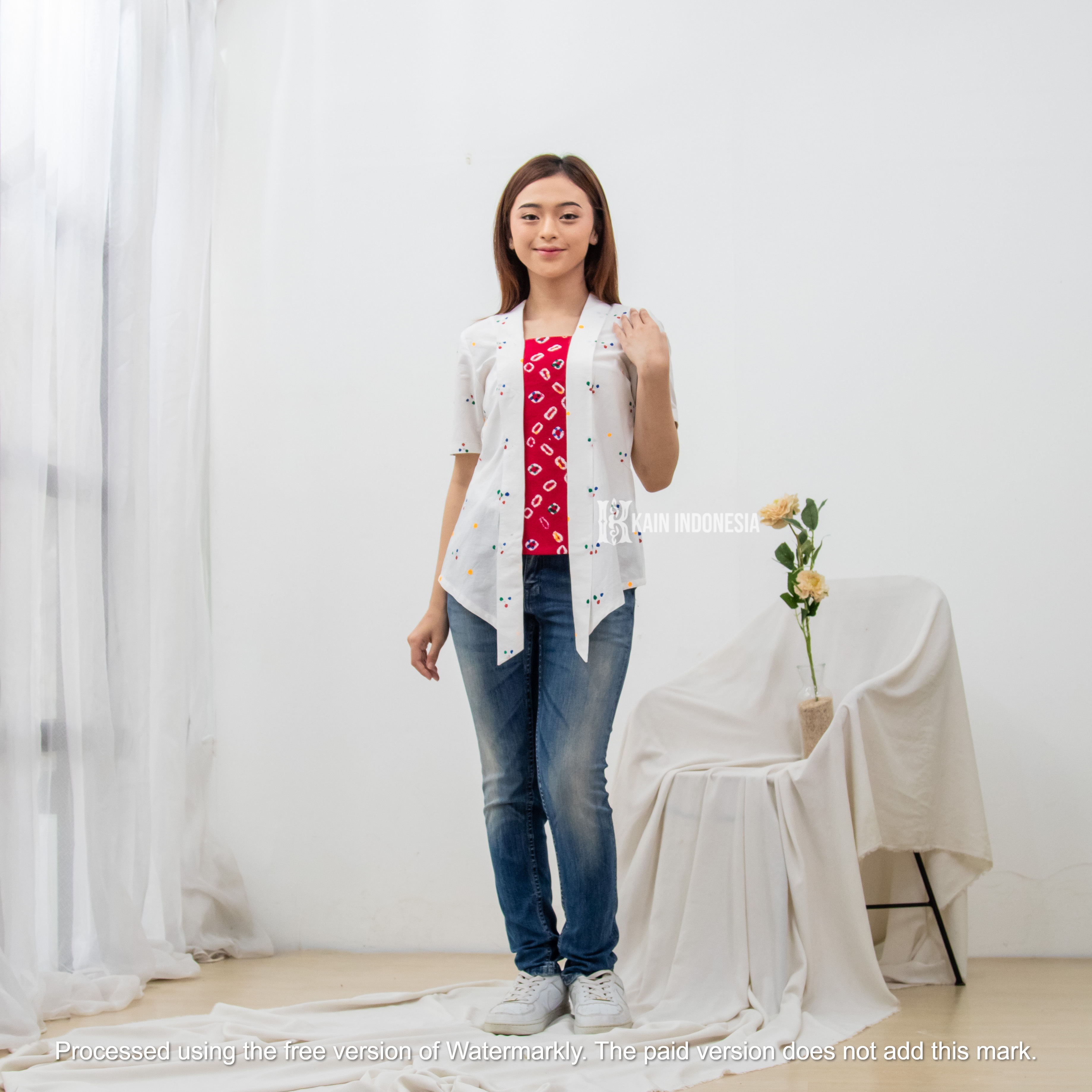 KIBS Kebaya Kutubaru Belva Jumputan Jogya Cengkeh Putih Merah