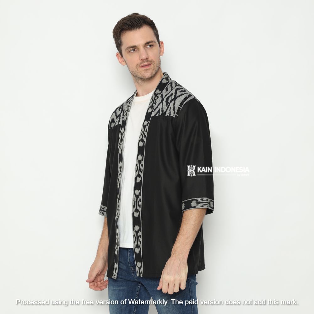 Outer Pria Farrel Hitam Kombinasi Tenun Jepara Kinan Hitam