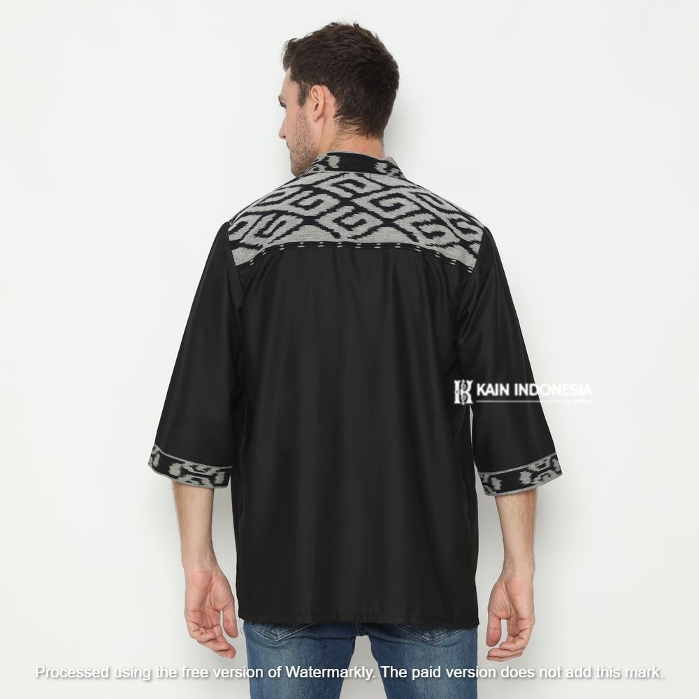 Outer Pria Farrel Hitam Kombinasi Tenun Jepara Kinan Hitam