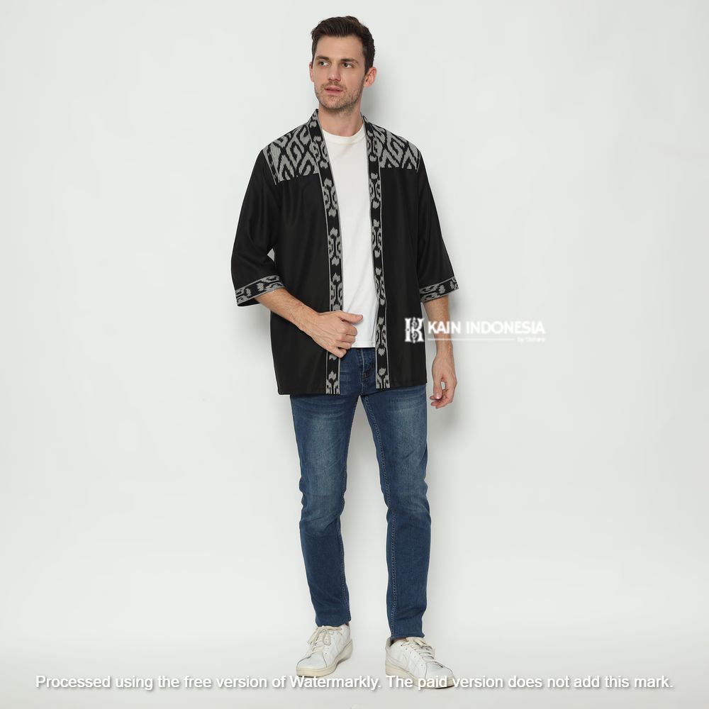 Outer Pria Farrel Hitam Kombinasi Tenun Jepara Kinan Hitam