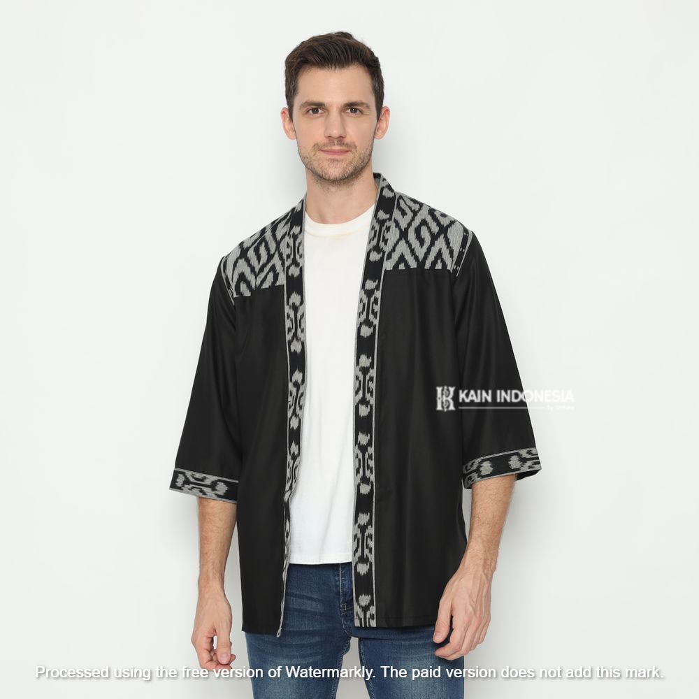 Outer Pria Farrel Hitam Kombinasi Tenun Jepara Kinan Hitam