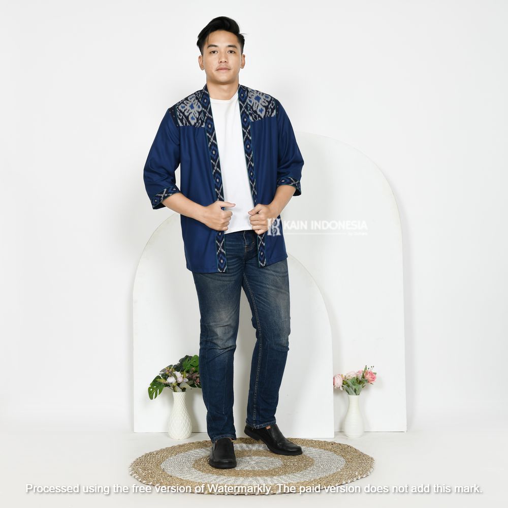 KIBS Outer Pria Farrel Navy Kombinasi Tenun Jepara Ziva Navy