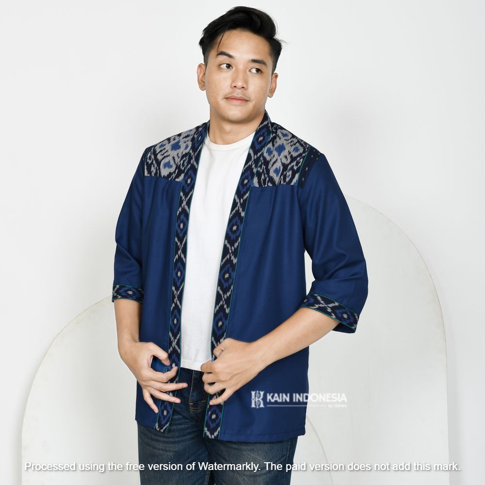 KIBS Outer Pria Farrel Navy Kombinasi Tenun Jepara Ziva Navy