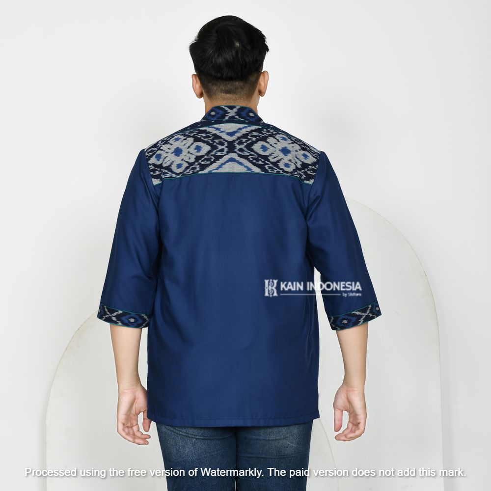 KIBS Outer Pria Farrel Navy Kombinasi Tenun Jepara Ziva Navy