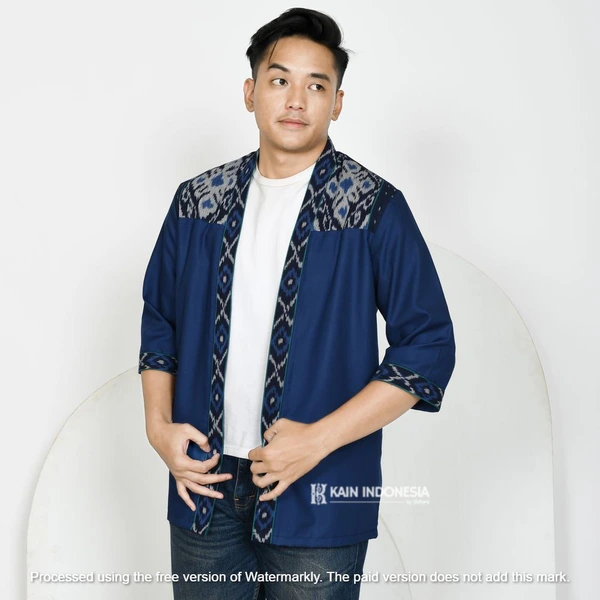 KIBS Outer Pria Farrel Navy Kombinasi Tenun Jepara Ziva Navy