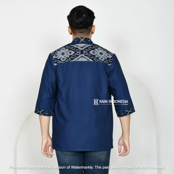 KIBS Outer Pria Farrel Navy Kombinasi Tenun Jepara Ziva Navy