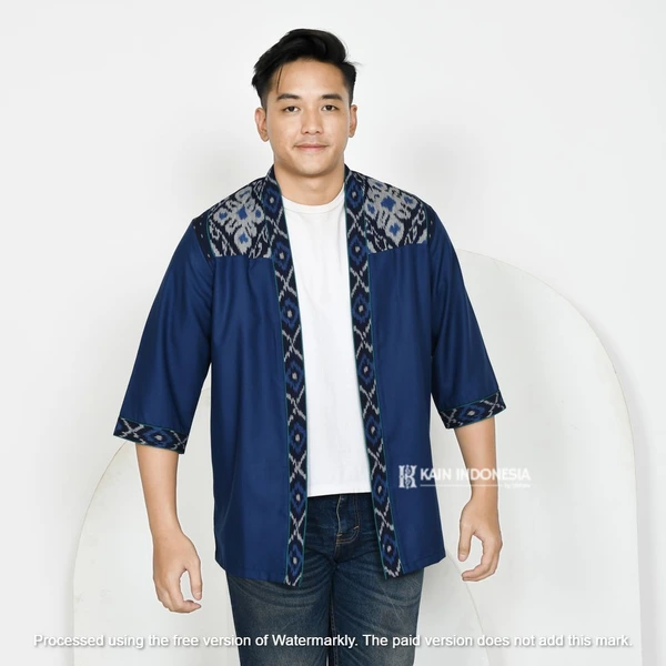 KIBS Outer Pria Farrel Navy Kombinasi Tenun Jepara Ziva Navy