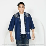 KIBS Outer Pria Farrel Navy Kombinasi Tenun Jepara Ziva Navy