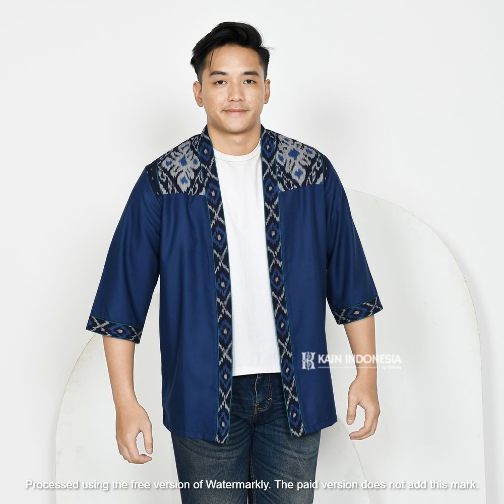 KIBS Outer Pria Farrel Navy Kombinasi Tenun Jepara Ziva Navy