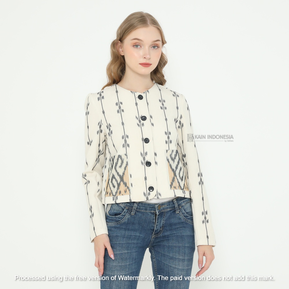 KIBS Jaket Zarra Tenun Jepara Dina Putih Jaket Tenun Modern