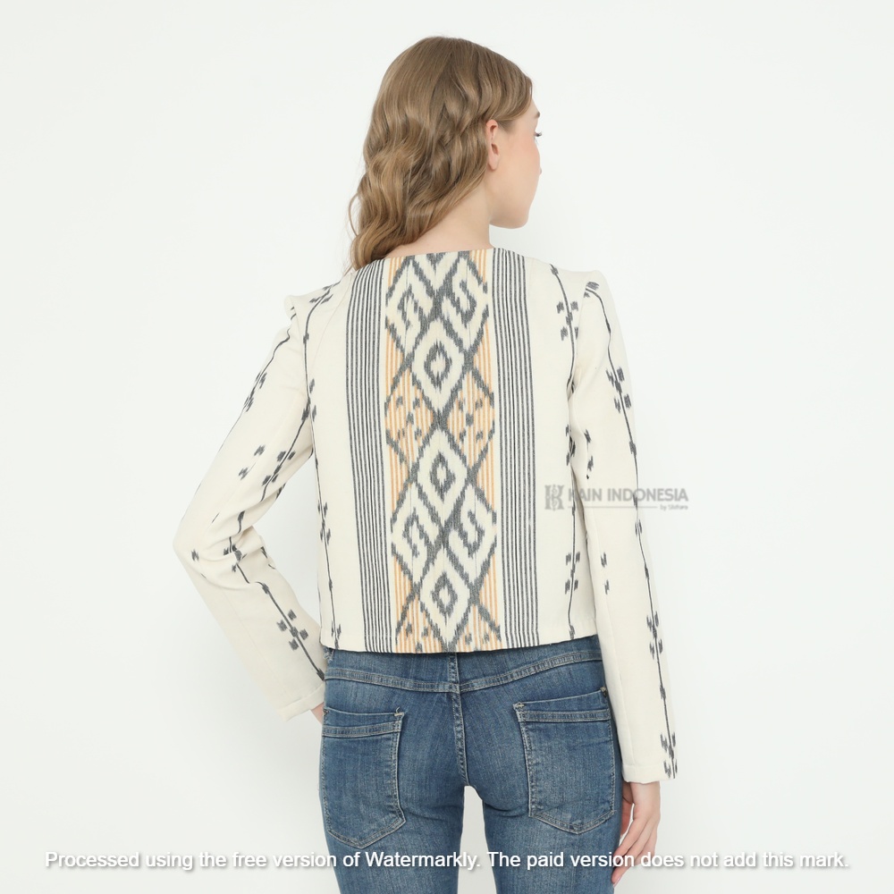KIBS Jaket Zarra Tenun Jepara Dina Putih Jaket Tenun Modern
