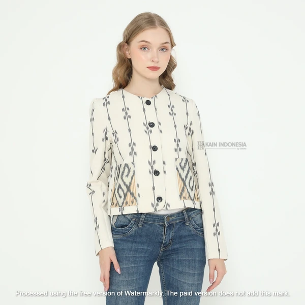 KIBS Jaket Zarra Tenun Jepara Dina Putih Jaket Tenun Modern
