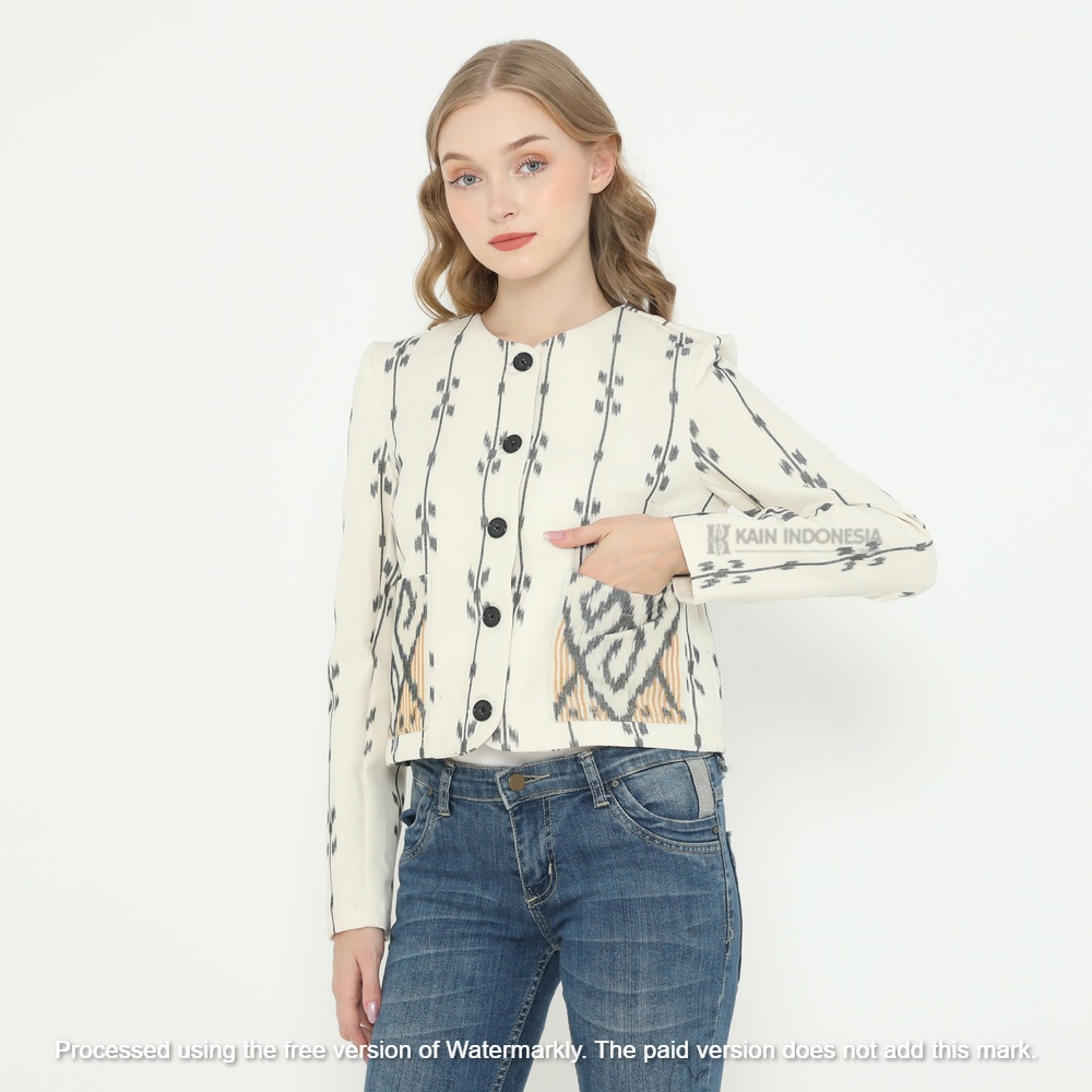 KIBS Jaket Zarra Tenun Jepara Dina Putih Jaket Tenun Modern