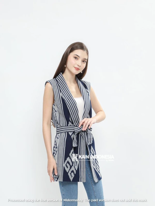 KIBS Vest Ressa Tenun Zola Biru Outer Wanita Kekinian