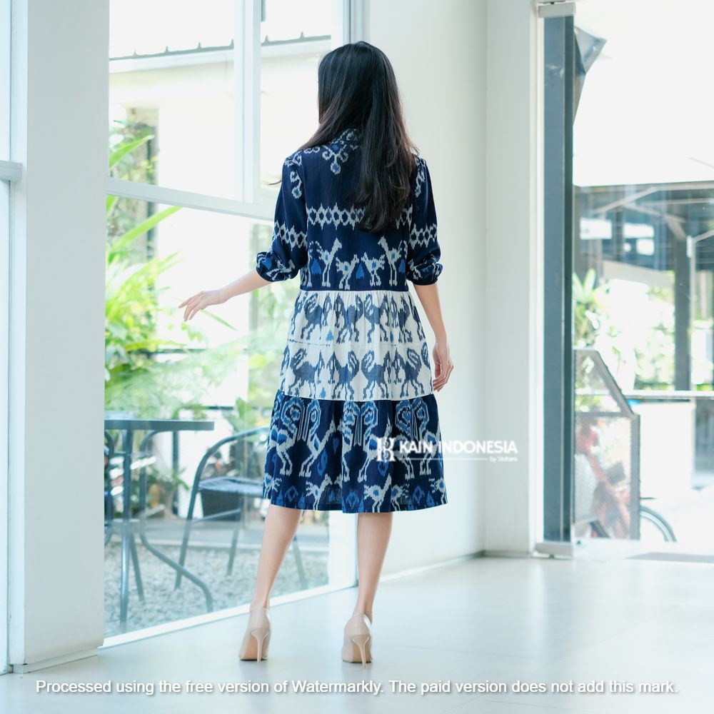 Dress Kanaya Tenun Jepara Ruchi Biru Dress Ruffle Mewah