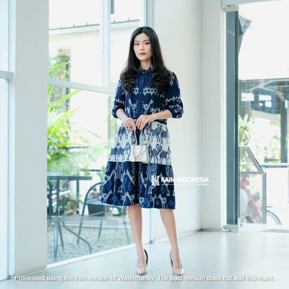 Dress Kanaya Tenun Jepara Ruchi Biru Dress Ruffle Mewah