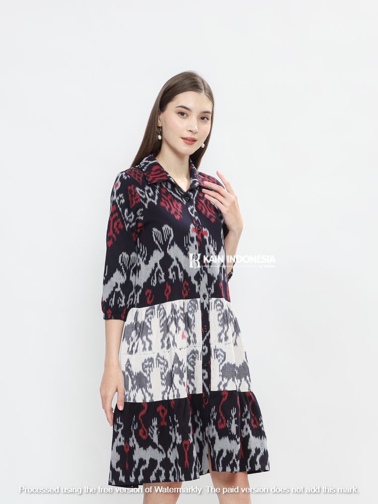 Dress Kanaya Tenun Jepara Ruchi Biru Dress Ruffle Mewah