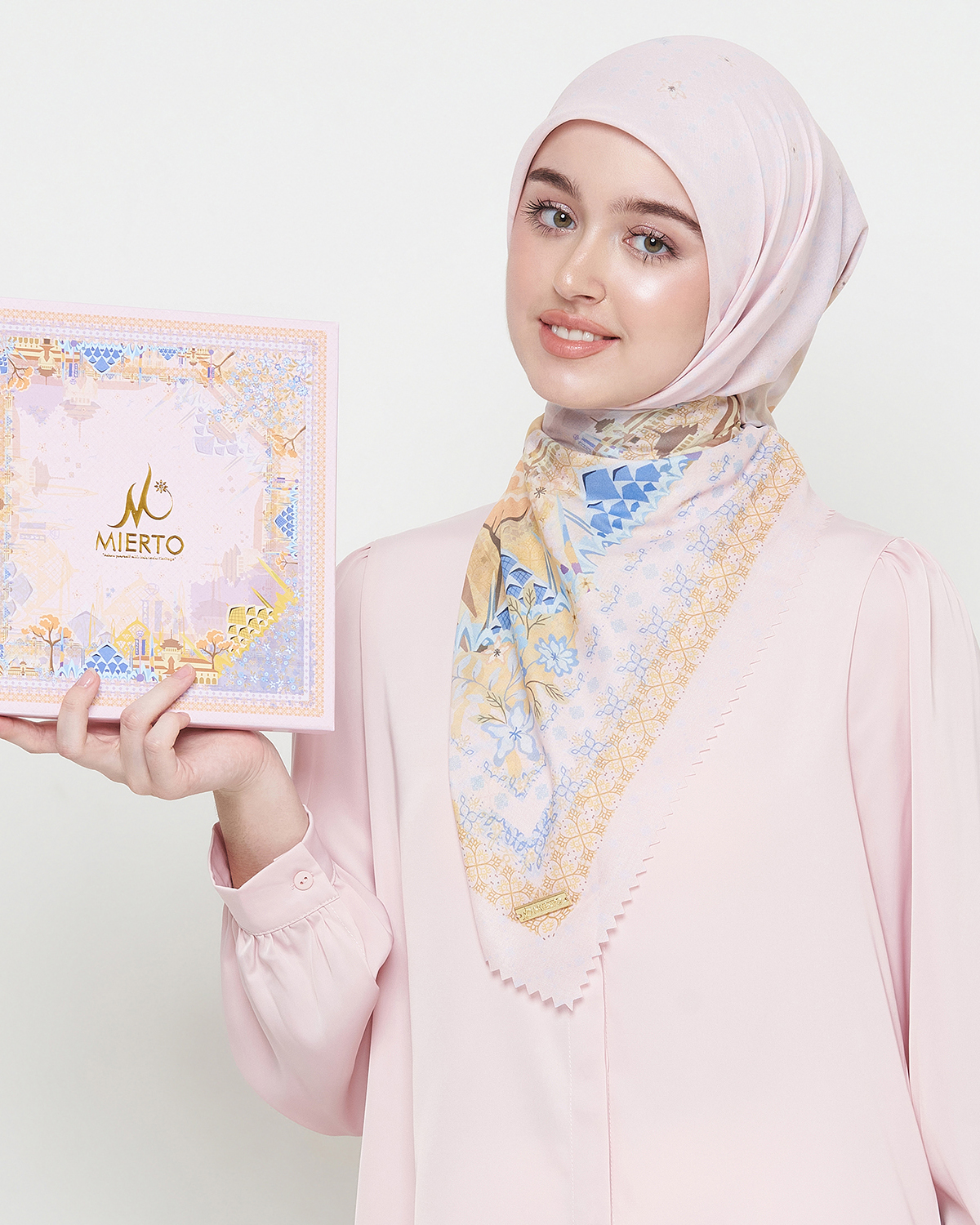 MIERTO Scarves Hijab Bandung Parahyangan Series Hijab Premium Segi Empat Modis Misty Rose Sage HJB06