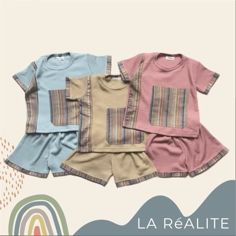 [1-5 TAHUN] LA RéALITE - GAMBANG SET - SETELAN BAJU KAOS WAFFLE LURIK ANAK BAYI BALITA UNISEX CEWE COWO