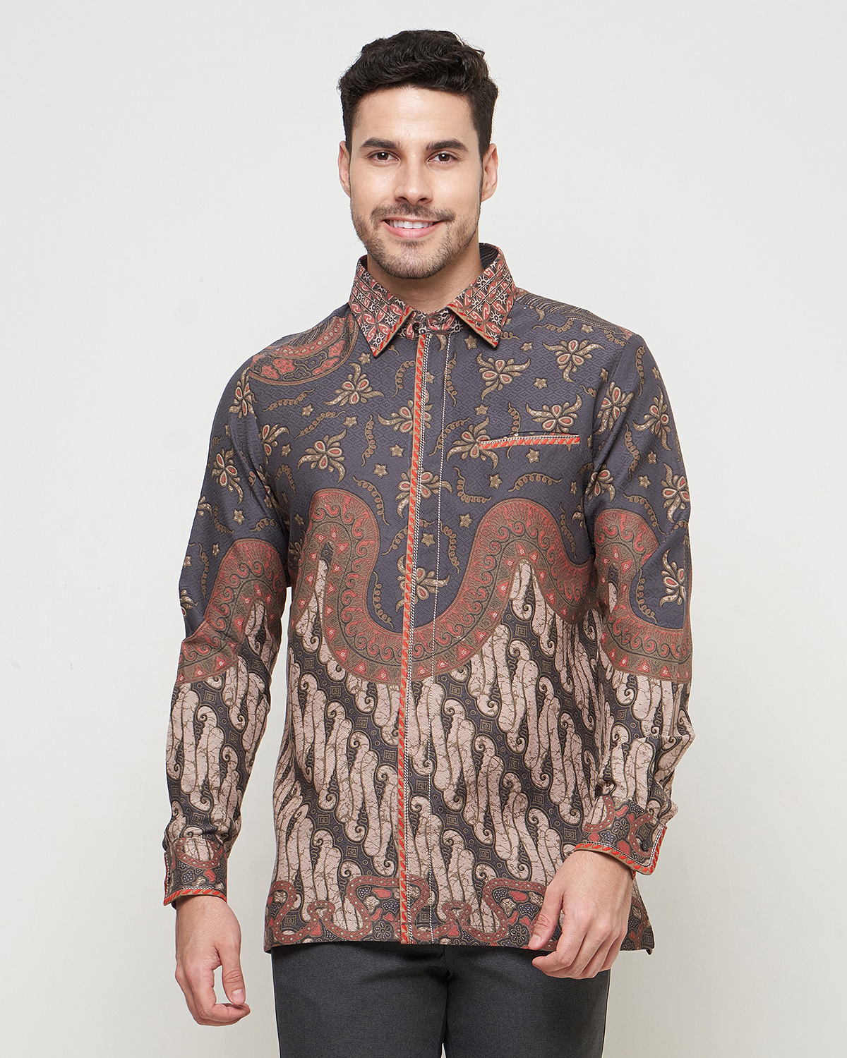 MIERTO - Kemeja Batik Lengan Panjang Doby Smoke Variasi Bordir KM14