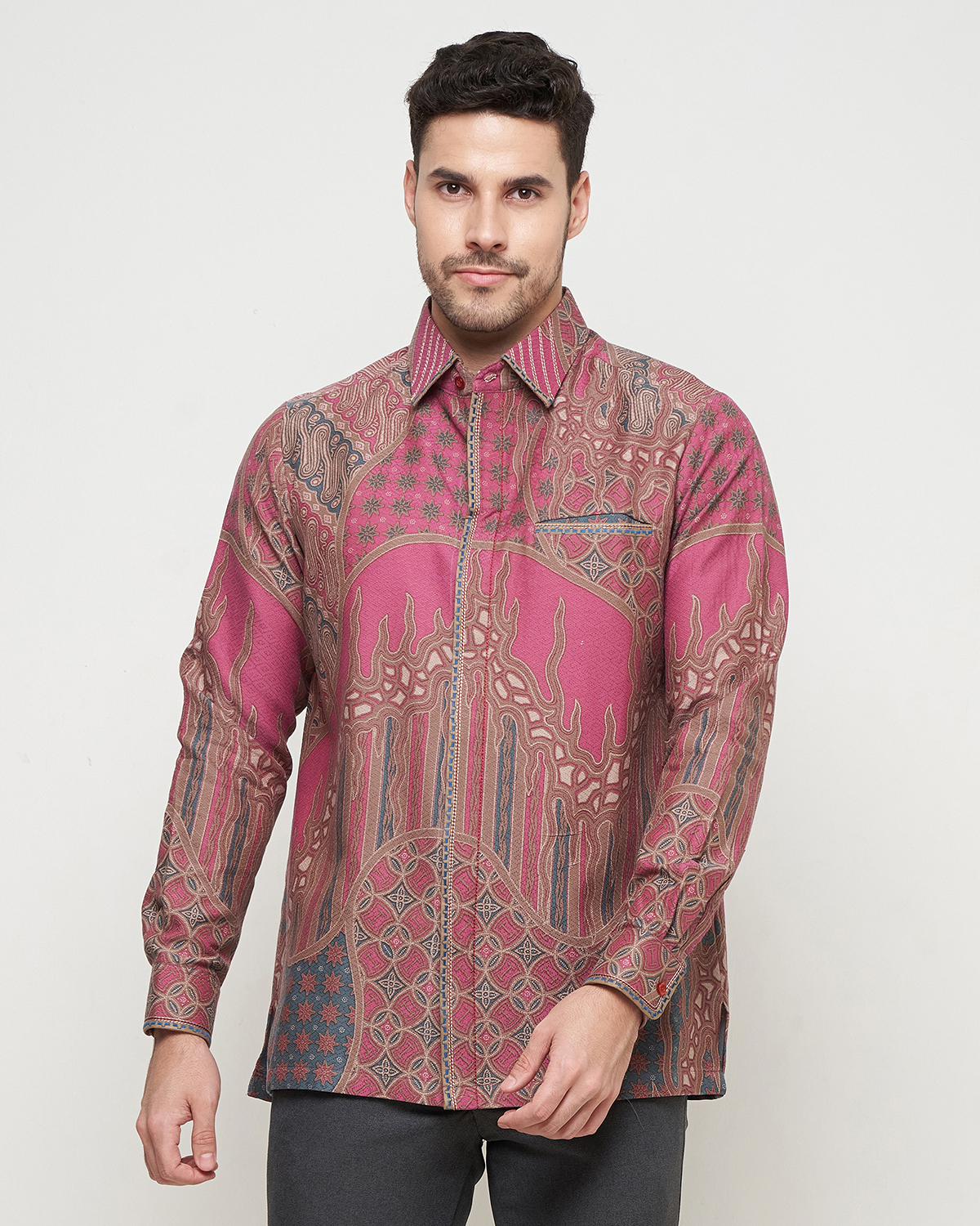 MIERTO - Kemeja Batik Lengan Panjang Doby Smoke Variasi Bordir KM14