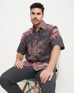 MIERTO - Kemeja Batik Pria Modern Lengan Panjang Lengan Pendek KM15