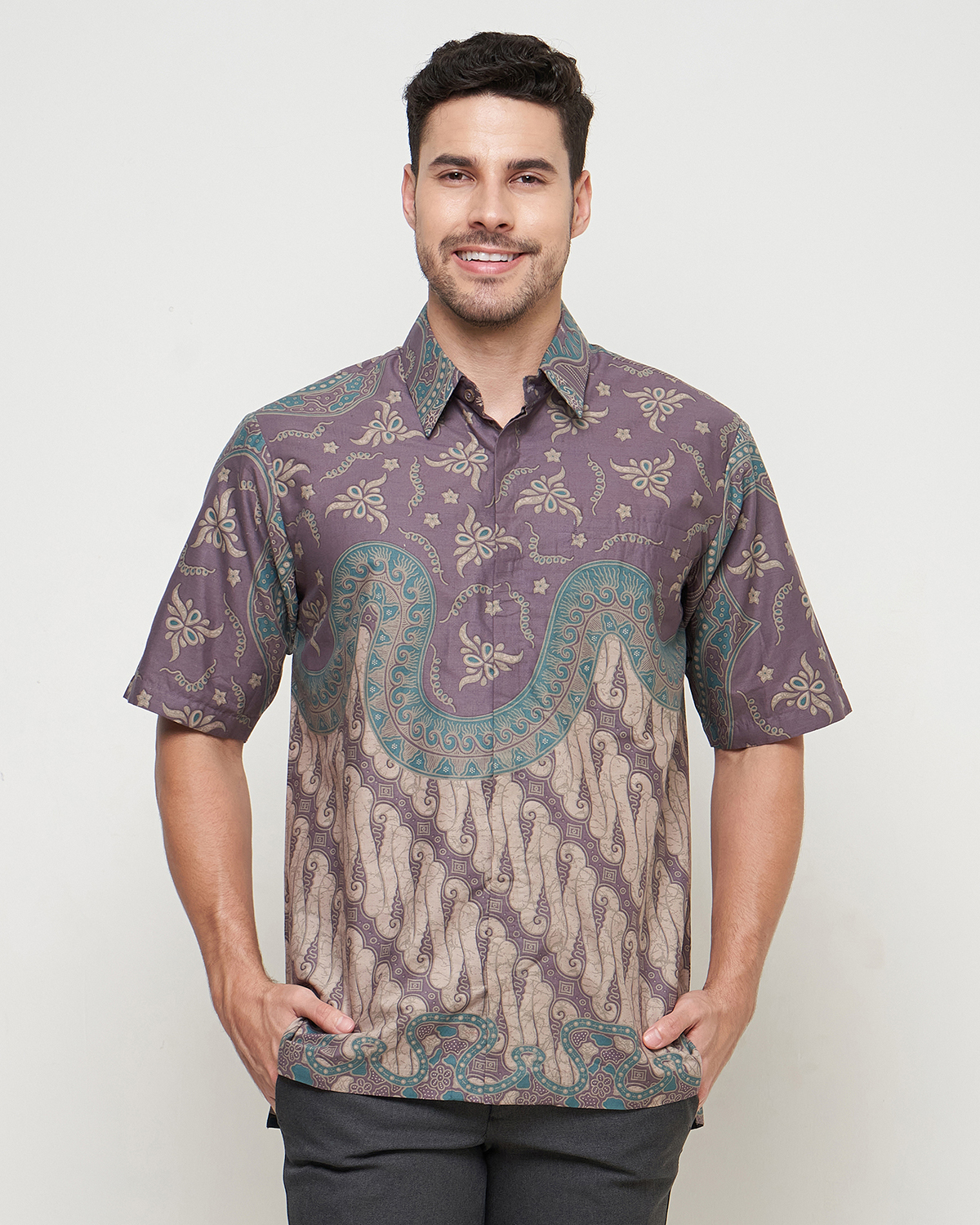 MIERTO - Kemeja Batik Pria Lengan Pendek Kantor KM21 Katun