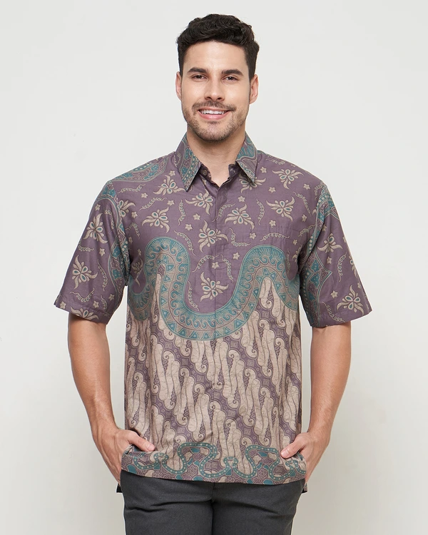 MIERTO - Kemeja Batik Pria Lengan Pendek Kantor KM21 Katun