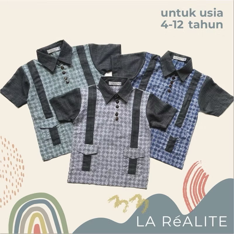 [4-12 TAHUN] LA RéALITE - NIKOI SHIRT - KEMEJA ATASAN BATIK CAP KOMBINASI BALITA ANAK COWO