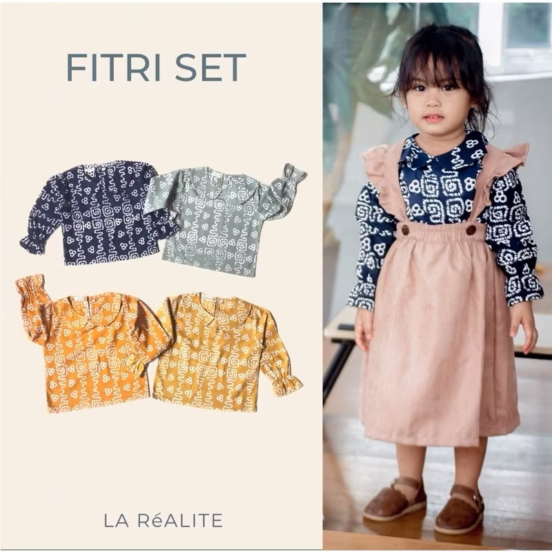 [1-7 TAHUN] LA RéALITE - FITRI SET - RAYA SERIES BAJU LEBARAN SET OVERALL BATIK CAP KOMBINASI BALITA ANAK CEWE