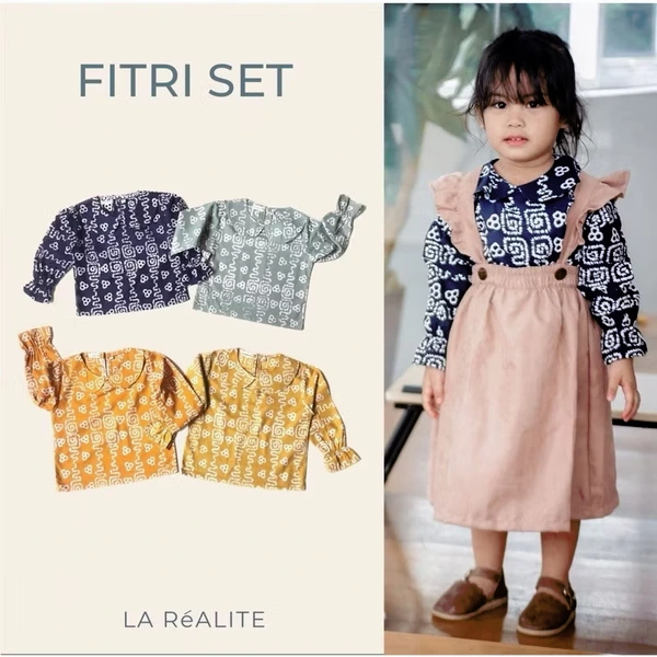 [1-7 TAHUN] LA RéALITE - FITRI SET - RAYA SERIES BAJU LEBARAN SET OVERALL BATIK CAP KOMBINASI BALITA ANAK CEWE