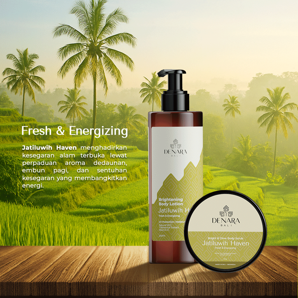 Denara Bali Bright & Glow Body Scrub Jatiluwih Haven 100gr | Mencerahkan, Melembabkan dan Mengangkat Sel Kulit Mati