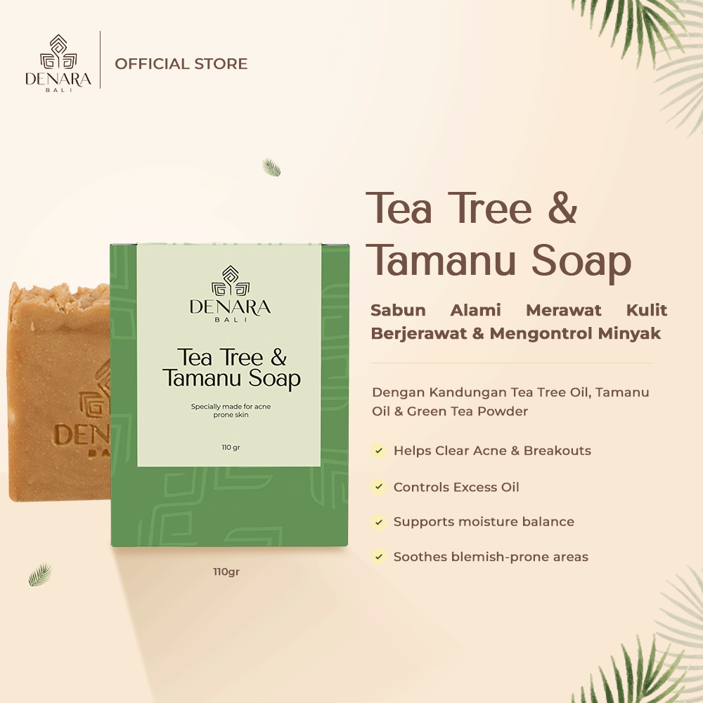 Denara Bali Tea Tree & Tamanu Soap 110gr | Sabun Alami Merawat Kulit Berjerawat & Mengontrol Minyak