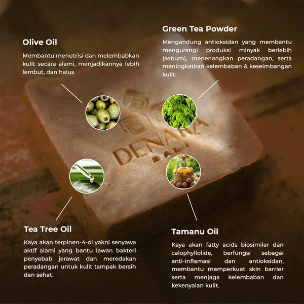 Denara Bali Tea Tree & Tamanu Soap 110gr | Sabun Alami Merawat Kulit Berjerawat & Mengontrol Minyak