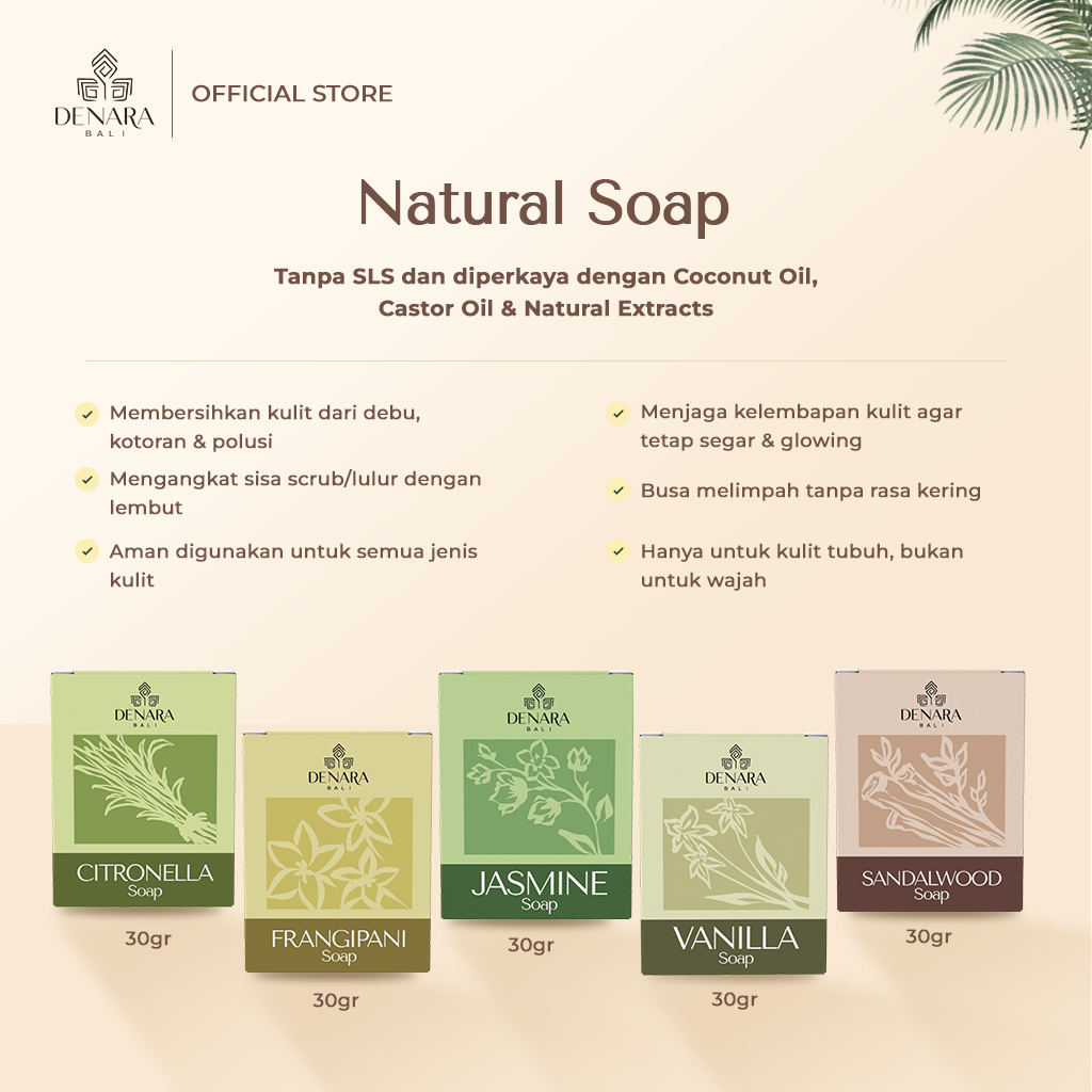 Denara Bali Basic Natural Soap 30gr | Gentle & Fresh Cleanser  (Sabun Alami Lembut dan Melembapkan)