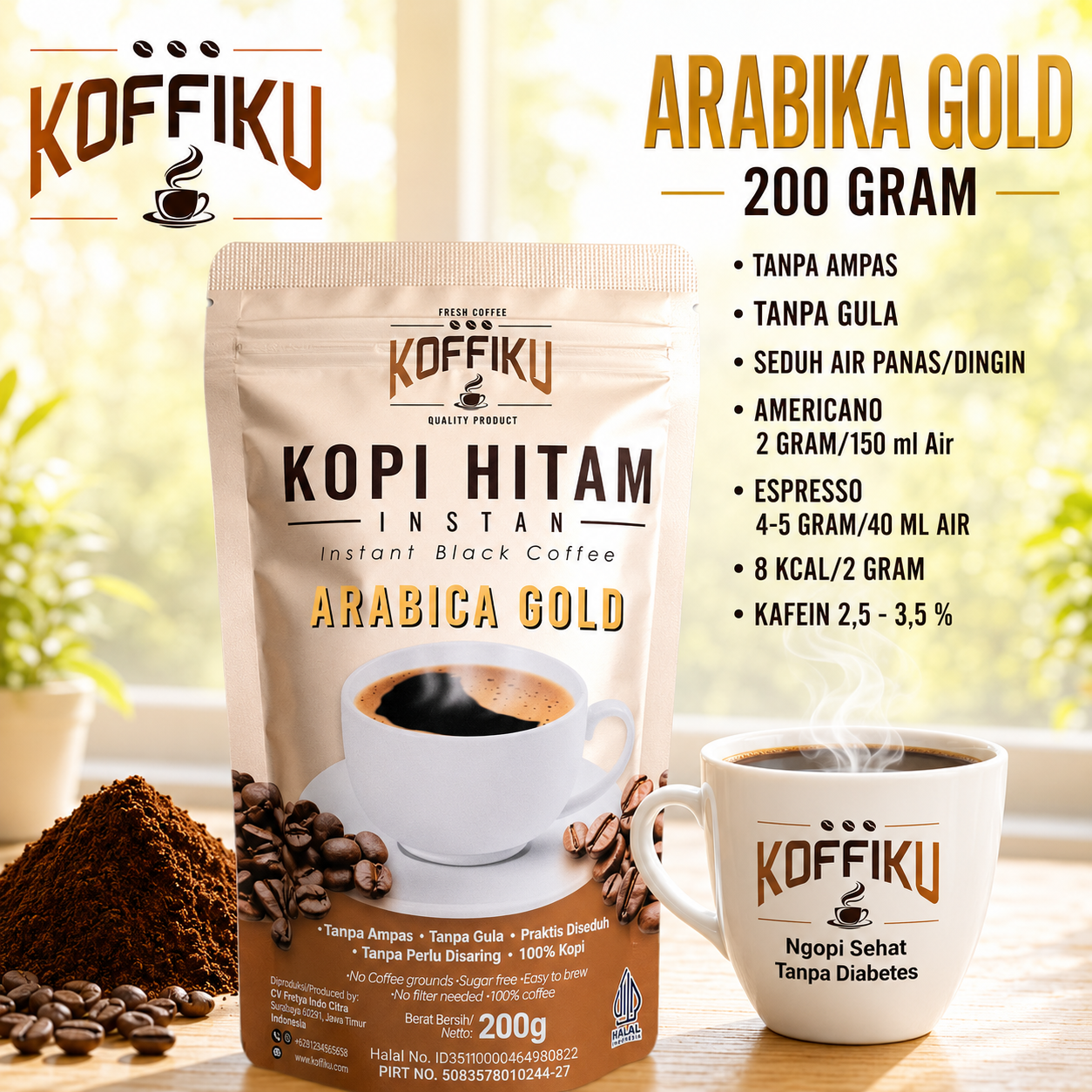 ARABIKA GOLD 200 gram Kopi Hitam Tanpa Ampas / Spray Dried Instant Coffee / Kopi Tanpa Ampas