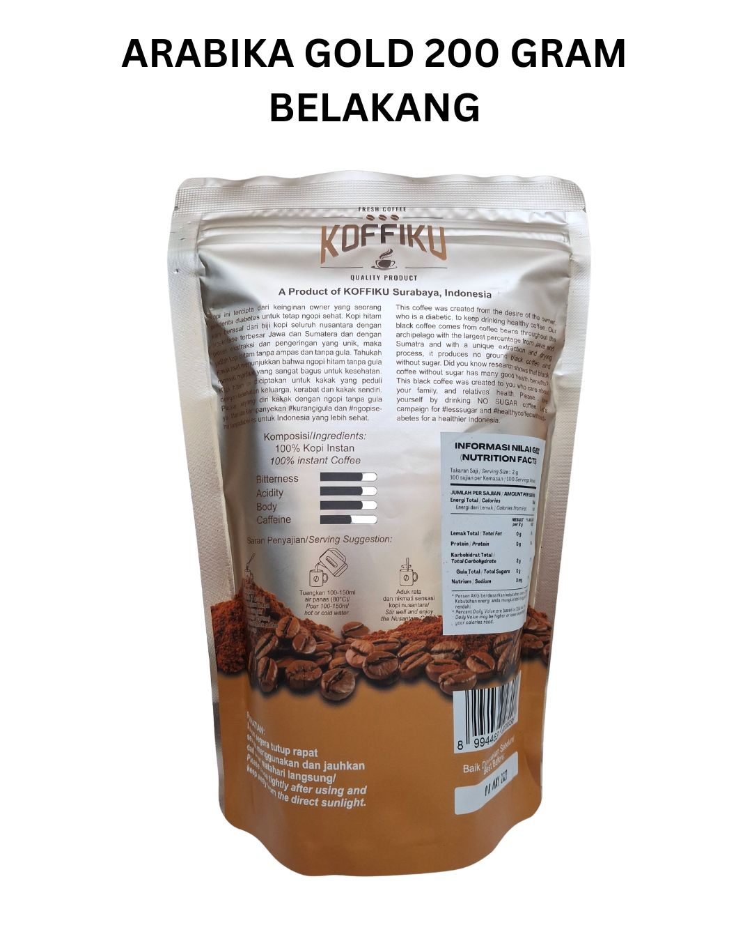 ARABIKA GOLD 200 gram Kopi Hitam Tanpa Ampas / Spray Dried Instant Coffee