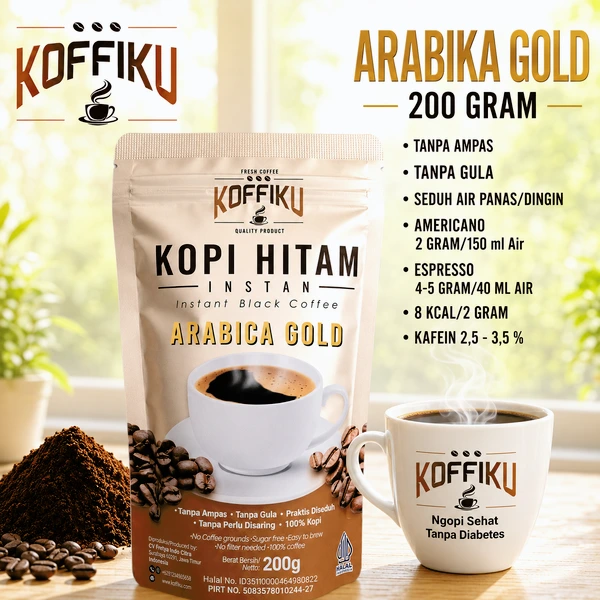 ARABIKA GOLD 200 gram Kopi Hitam Tanpa Ampas / Spray Dried Instant Coffee / Kopi Tanpa Ampas