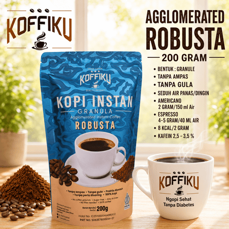 ROBUSTA GRANULE 200 gram Agglomerated Instan Coffee / Kopi Hitam Tanpa Ampas