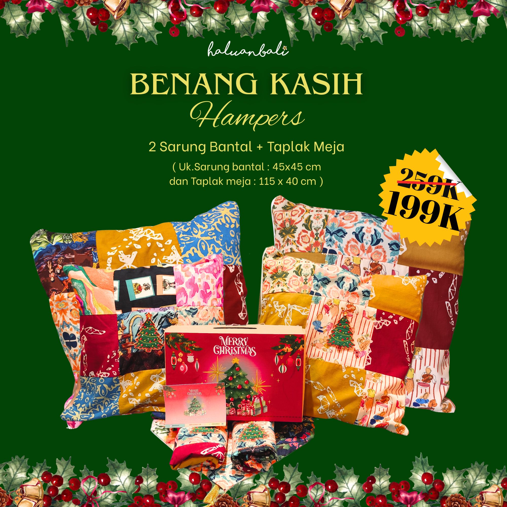 Hampers Natal HaluanBali - Kado Natal - Sarung Bantal Taplak Meja - Patchwork