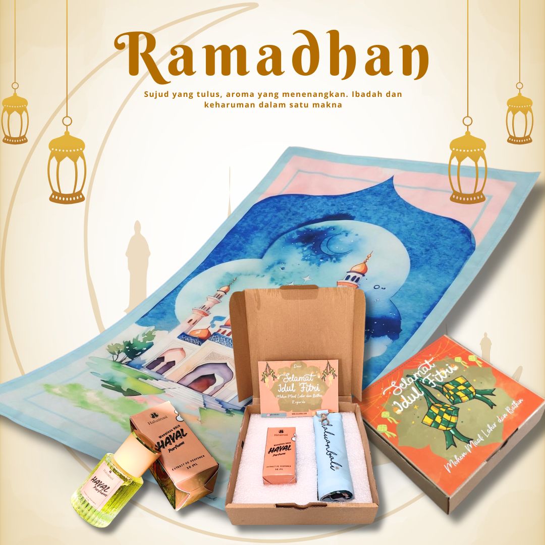 Hampers Ramadhan HaluanBali – Sajadah Premium + Parfum HAYAL 30ml | Gift Idul Fitri Eksklusif