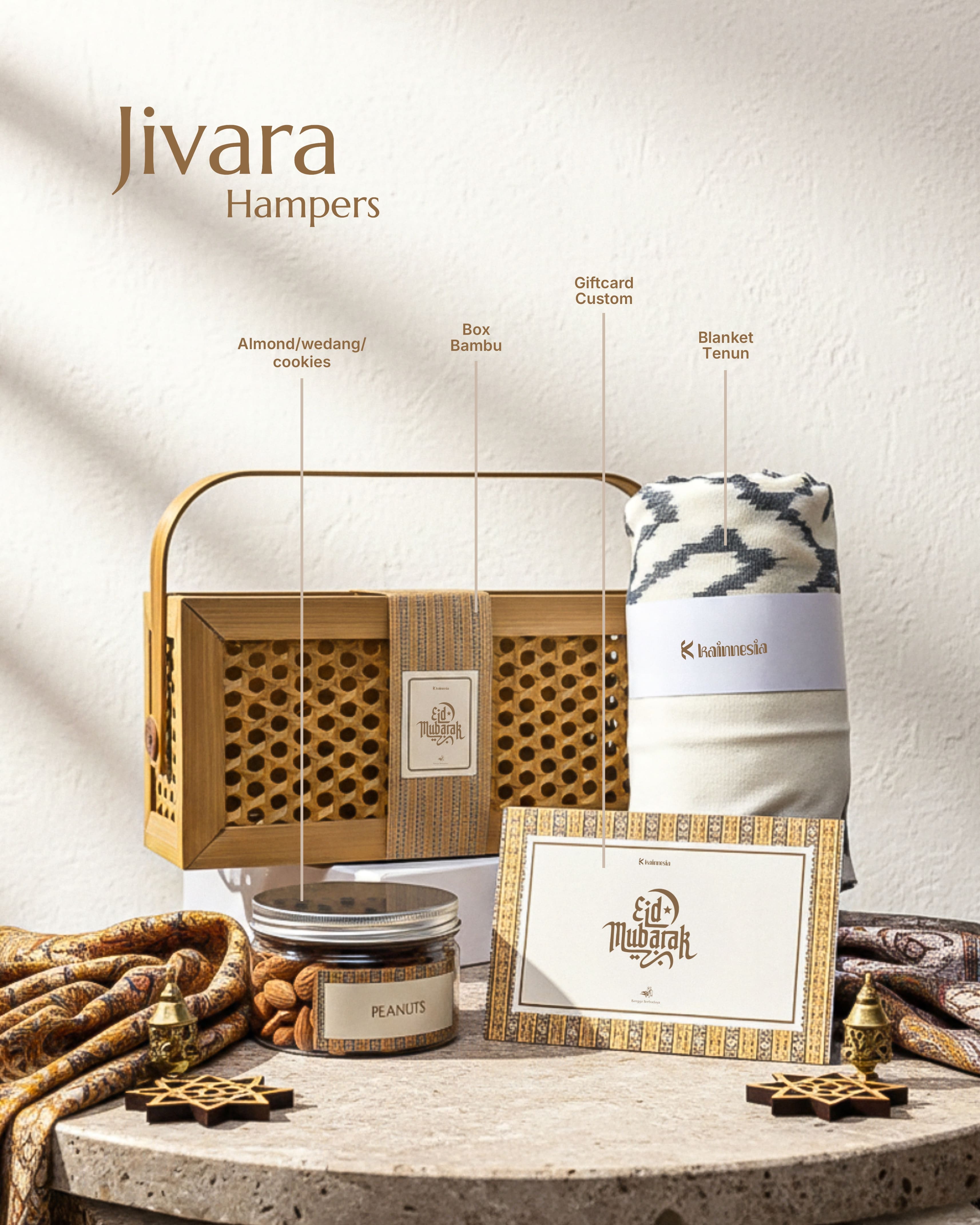Kainnesia Raya Signature Hampers Rectangle Medium - Jivara Hampers Etnic Series - Hampers Lebaran