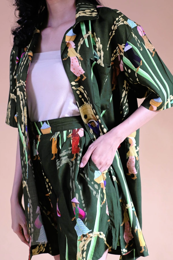 Unisex Shirt Farmer Print - Kemeja Unisex Motif Petani (Moss Green) - Kemeja Only