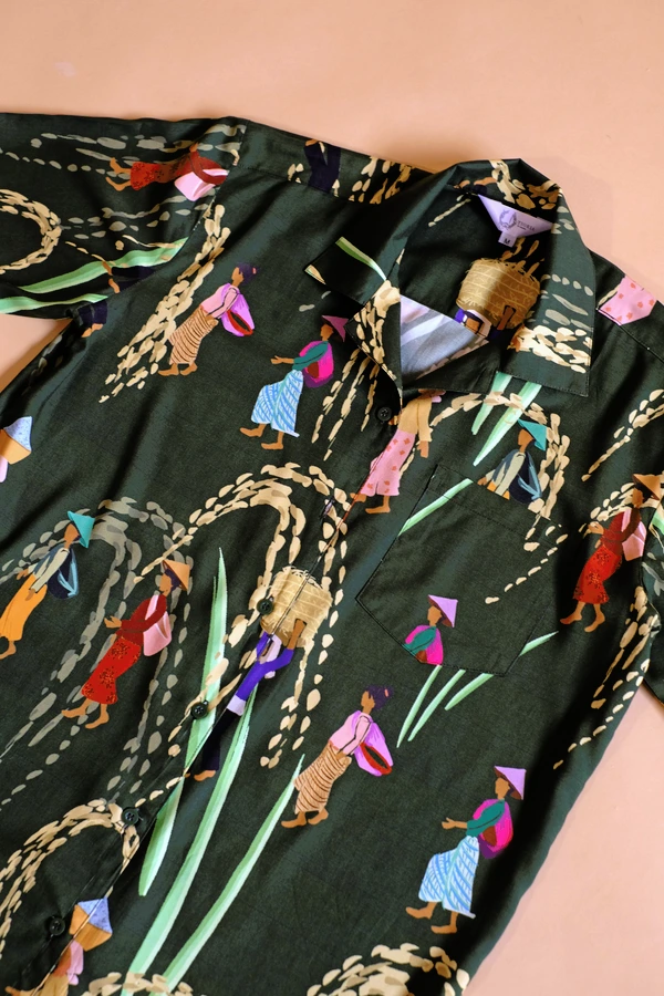Unisex Shirt Farmer Print - Kemeja Unisex Motif Petani (Moss Green) - Kemeja Only