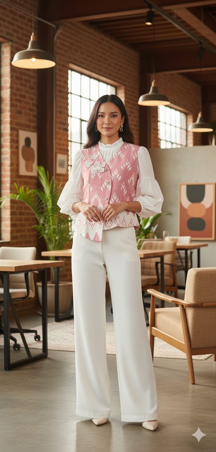 Outer tenun wanita pink