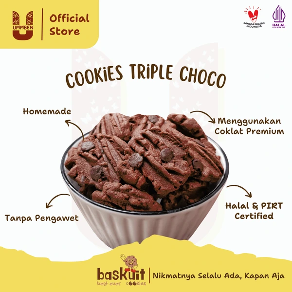 BASKUIT Ummben Cookies Triple Choco Toples 128g Cemilan Kue Kering Lebaran Natal Homemade Premium Halal