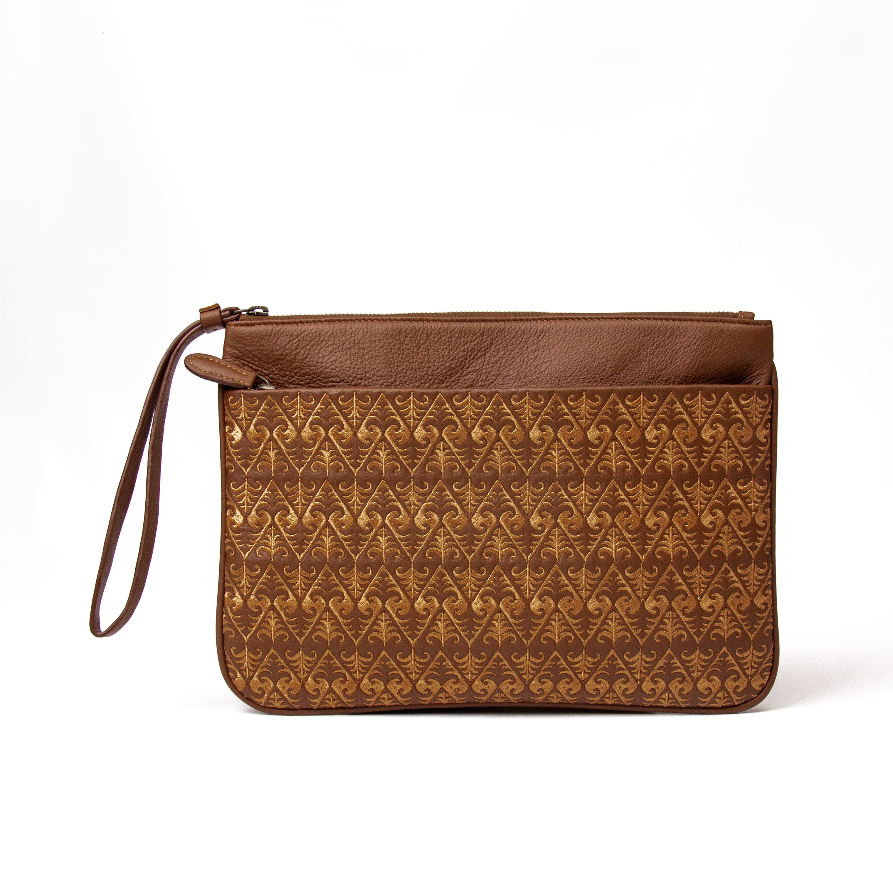 Cendana Pouch Batik Embroidery Genuine Leather Kulit Asli